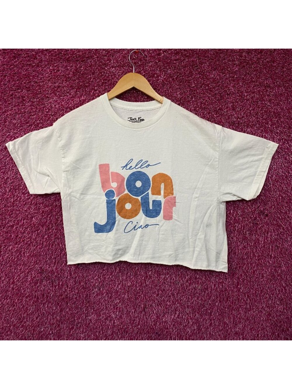 Junk Food Clothing Bonjour Ciao Crop Graphic Tee Medium